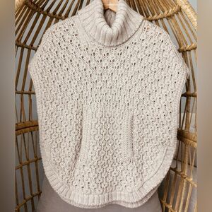 TINTA Spain Knit Poncho Sweater Wool Blend Neutral Chunky Oversized XS-M Fit OS